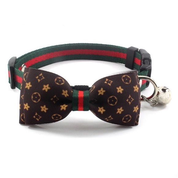 2 BOW BOWKNOT BELL PET CAT & DOG COLLAR. BEIGE AND BROWN COLOR SIZE XS - Picture 5 of 10